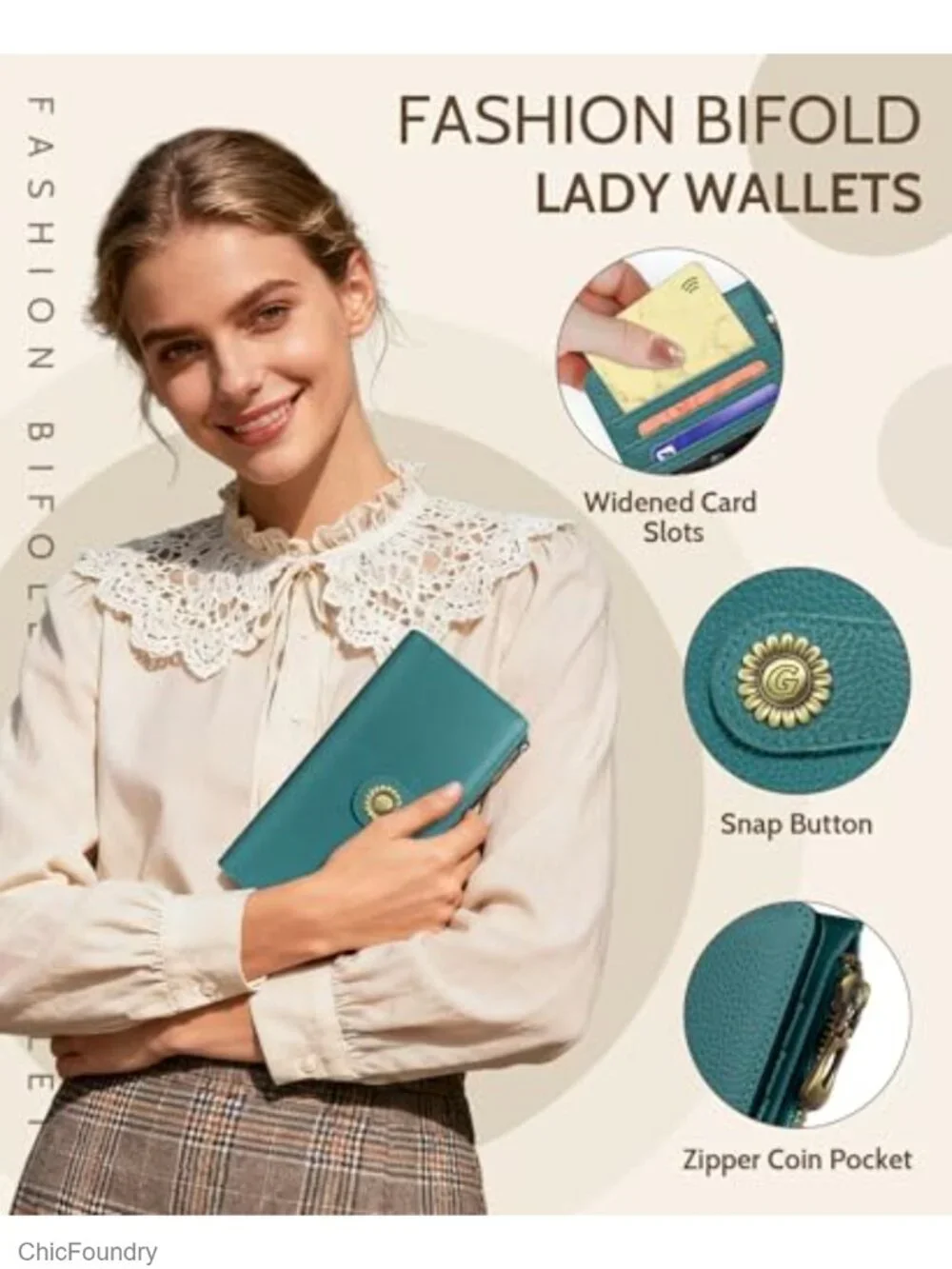 RFID Blocking Bifold PU Leather Wallet with 11 Card Slots, Zipper Coin Pocket